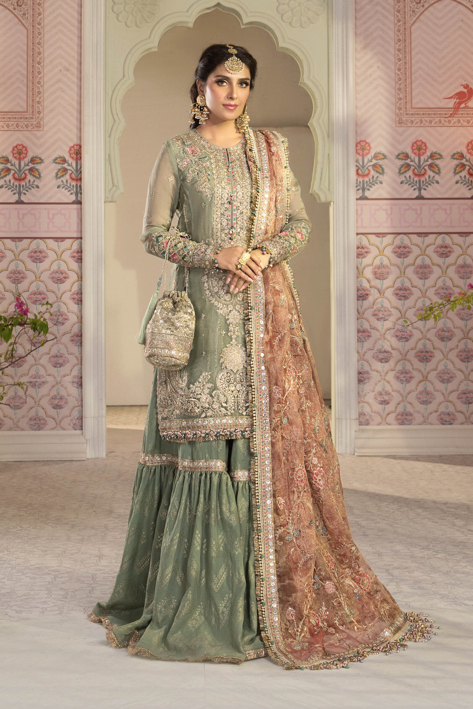 Embroidered Organza Gharara ZN-73 - Stitched