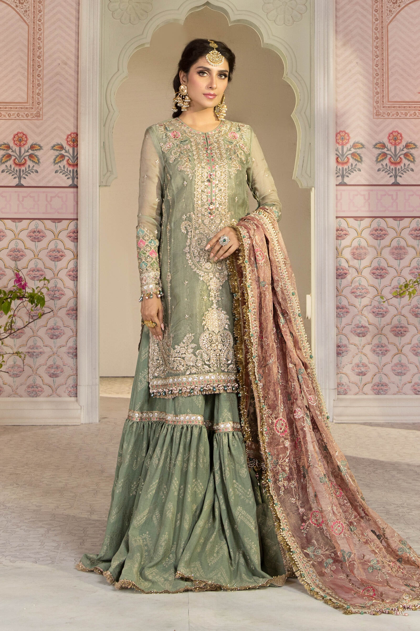 Embroidered Organza Gharara ZN-73 - Stitched