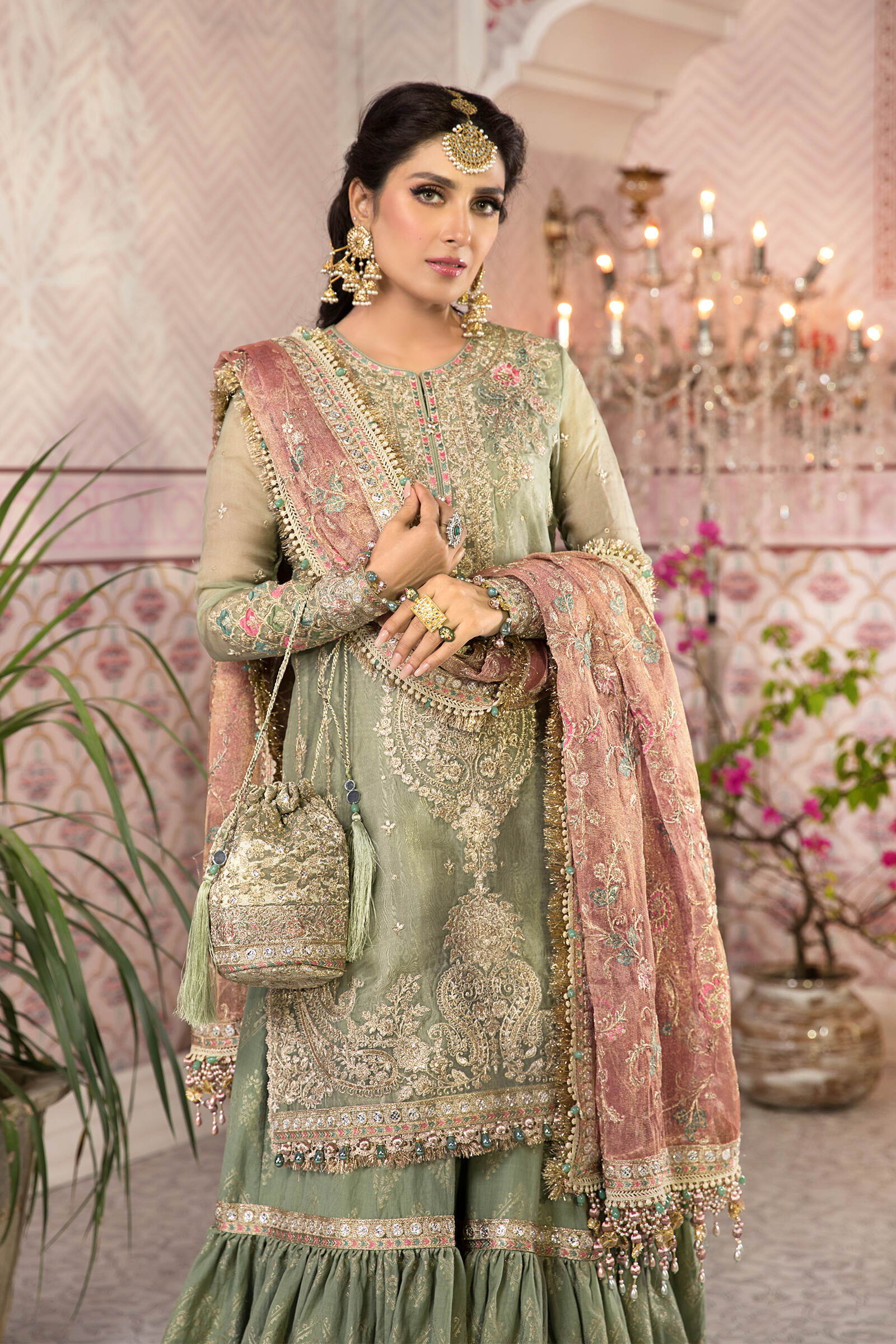 Embroidered Organza Gharara ZN-73 - Stitched