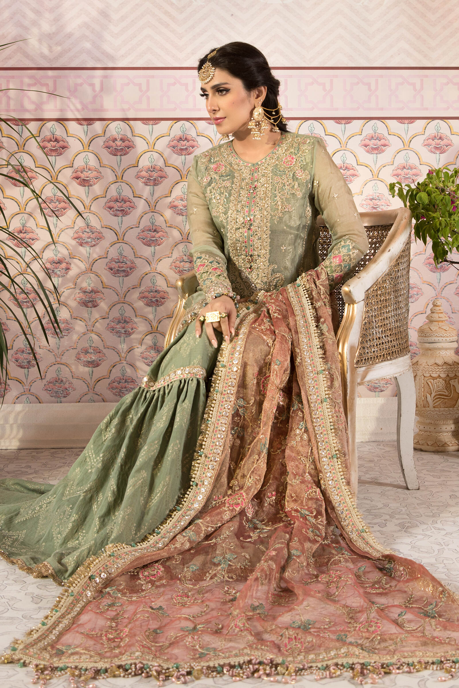 Embroidered Organza Gharara ZN-73 - Stitched