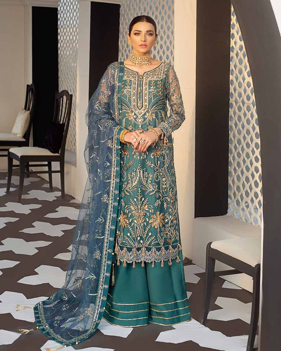 Embroidered Net Sequined and Adda-Worked Gharara MZ-145 - Stitched