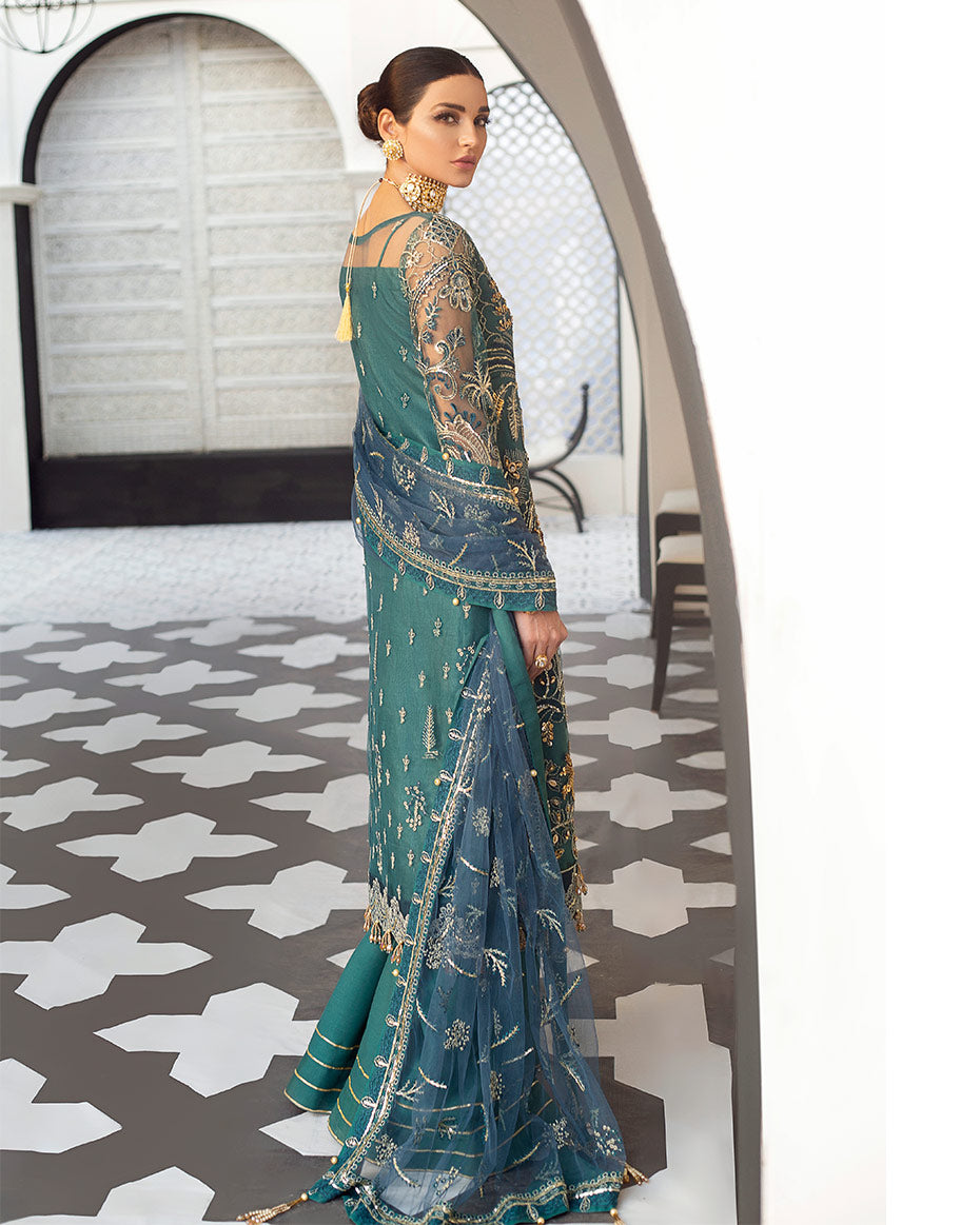 Embroidered Net Sequined and Adda-Worked Gharara MZ-145 - Stitched